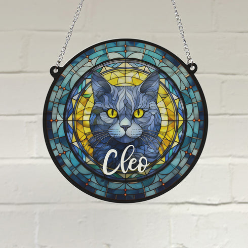 Cat British Shorthair Personalised Stained Glass Effect Suncatcher
